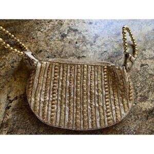 Okpta 151926 Beaded Clutch Handbag Zip Closure 7 x 10 in Metal Beads